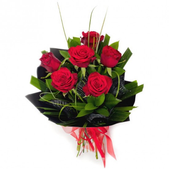 Bouquet de 6 roses rouges